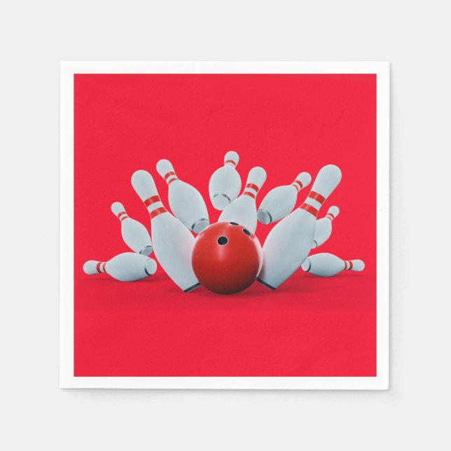 Bowling pins bowling themed birthday party napkin (Front)