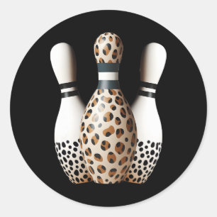 Bowling Pins Leopard Cheetah Print Bowler Sport Gr Classic Round Sticker