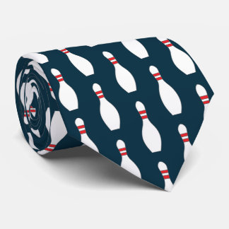 Bowling Pins Pattern Teal Blue background Tie