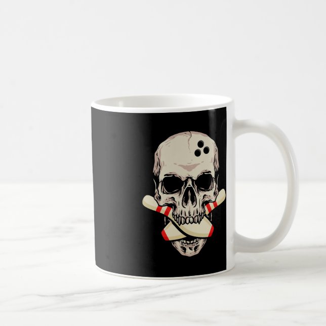 Bowling Pins Retro Skull Skeleton Head Bowling Bal Coffee Mug (Right)