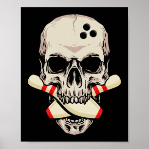 Bowling Pins Retro Skull Skeleton Head Bowling Bal Poster