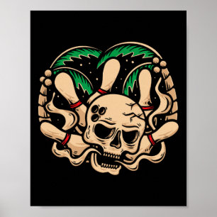 Bowling Pins Retro Skull Skeleton Head Bowling Ll Poster