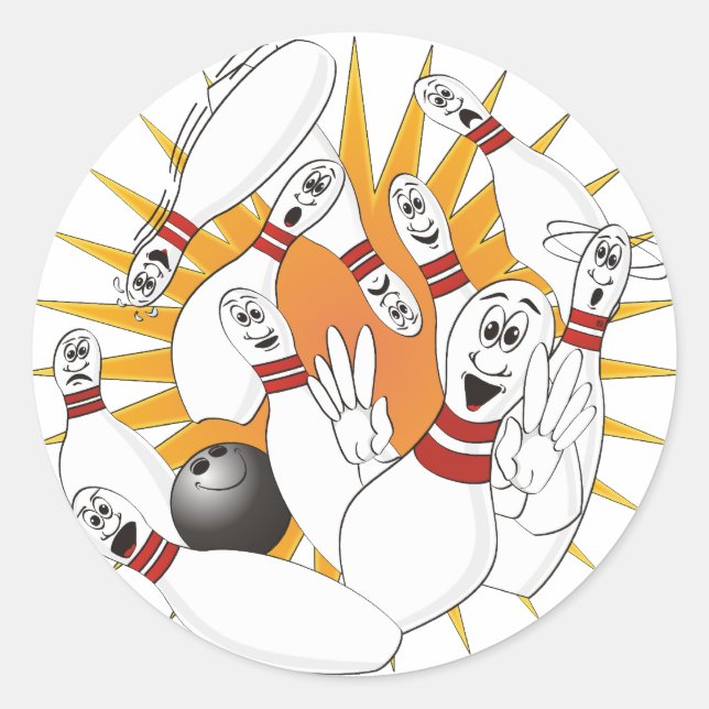 Bowling Pins Strike Cartoon Classic Round Sticker (Front)
