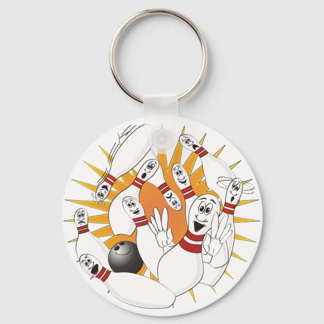 Bowling Pins Strike Cartoon Keychain (Front)