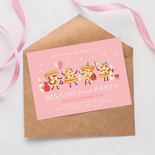 Bowling Pizza Birthday Invitation Girls Strike Up