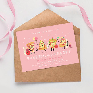 Bowling Pizza Birthday Invitation Girls Strike Up