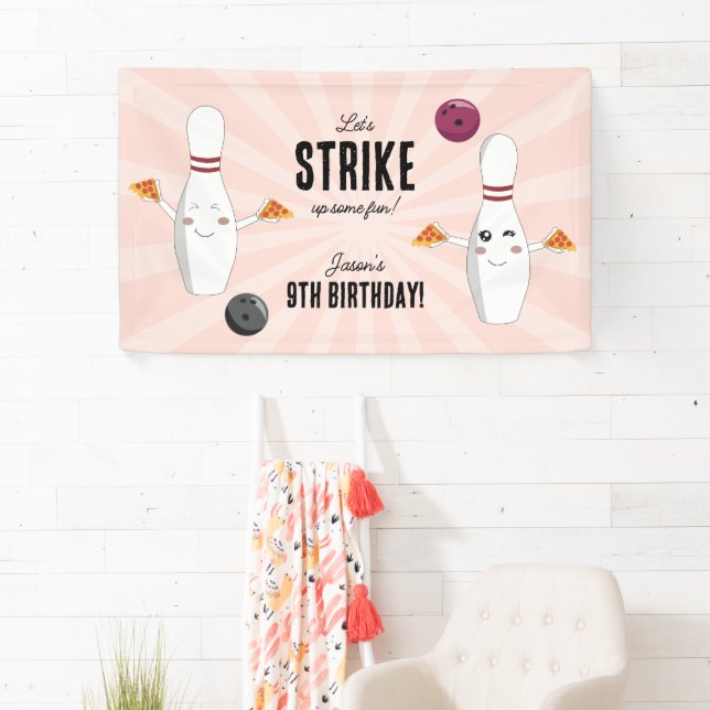 Bowling Pizza Strike Up Some Fun Kids Birthday  Banner (Insitu)