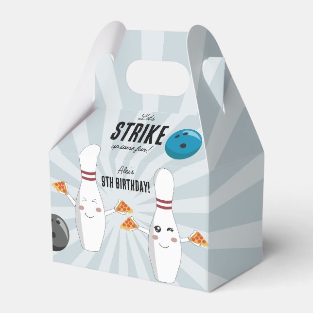 Bowling Pizza Strike Up Some Fun Kids Birthday  Favor Box (Front Side)