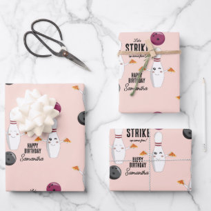 Bowling Pizza Strike Up Some Fun Kids Birthday Wrapping Paper Sheet