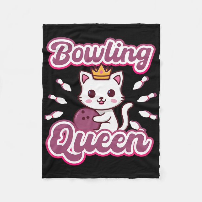 Bowling Queen' Cute Women's Girly Kawaii Anime Cat Fleece Blanket (Front)