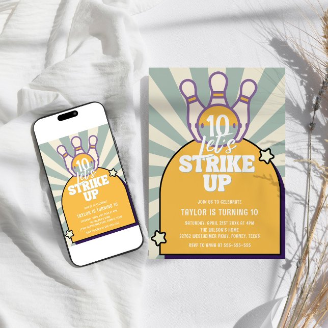 Bowling Retro Kids Birthday Party Invitation (Creator Uploaded)