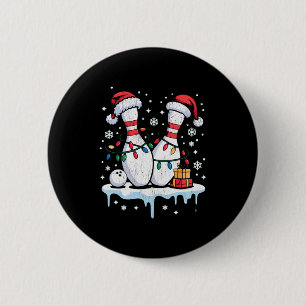 Bowling Santa Hat Funny Christmas Long Sleeve  2 Inch Round Button
