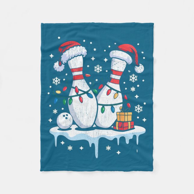 Bowling Santa Hat Funny Christmas Long Sleeve  Fleece Blanket (Front)