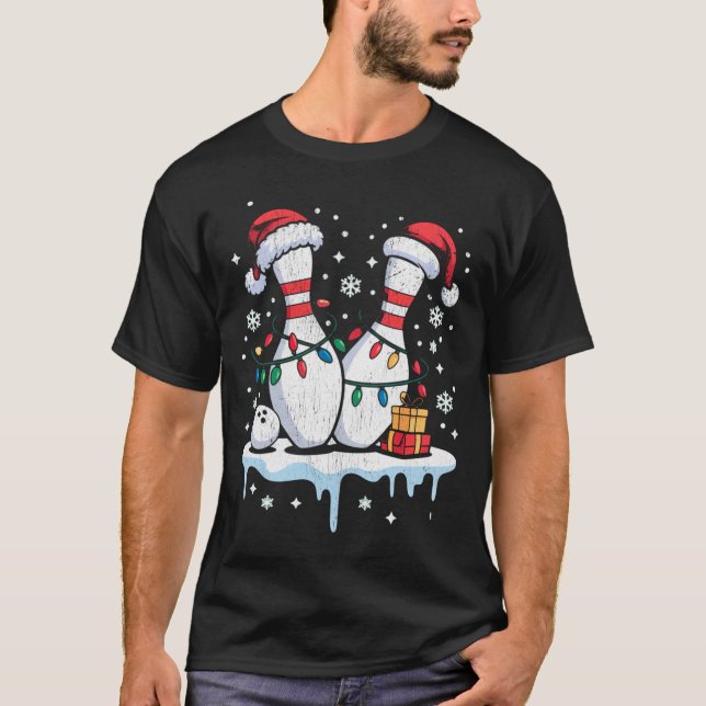 Bowling Santa Hat Funny Christmas Long Sleeve  T-Shirt (Front)