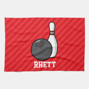 Bowling; Scarlet Red Stripes Kitchen Towel