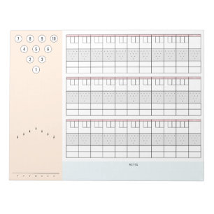 Bowling scoresheet 3 games w/ pins and frame notes