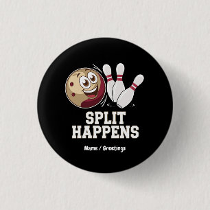 Bowling Shirt for Men & Women Funny Split Happens 1 Inch Round Button