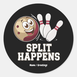 Bowling Shirt for Men & Women Funny Split Happens Classic Round Sticker