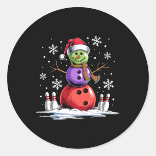 Bowling Snowman Bowling Player Santa Hat Christmas Classic Round Sticker