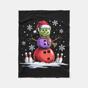 Bowling Snowman Bowling Player Santa Hat Christmas Fleece Blanket