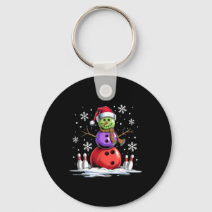 Bowling Snowman Bowling Player Santa Hat Christmas Keychain