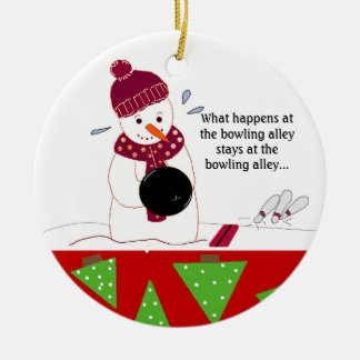 Bowling Snowman Ceramic Ornament