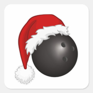Bowling Sport fans Santa hat Christmas Xmas Square Sticker