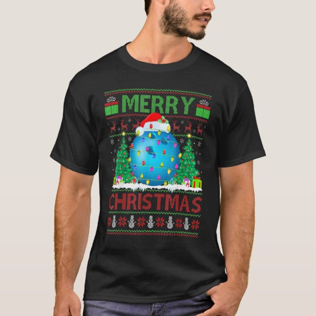 Bowling Sports  Xmas Tree Ugly Santa Bowling Chris T-Shirt (Front)