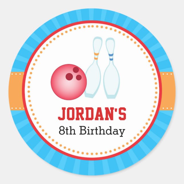 Bowling Stickers - Boy Girl Birthday Party Favour (Front)