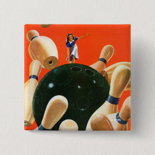 Bowling Strike 2 Inch Square Button