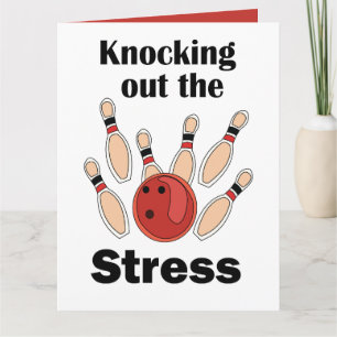 Bowling Strike Knocking Out Stress Bowling Party Card