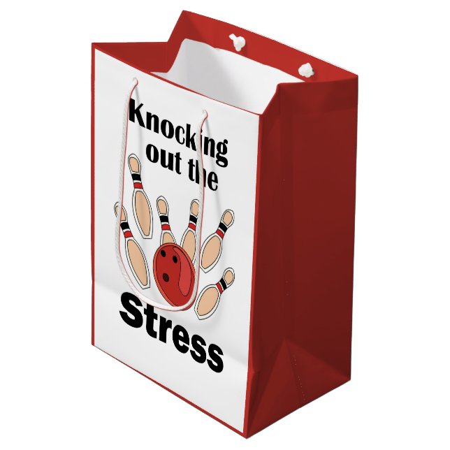Bowling Strike Knocking Out Stress Bowling Party Medium Gift Bag (Front Angled)