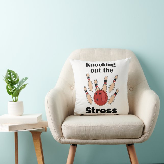 Bowling Strike Knocking Out Stress Bowling Party Throw Pillow (Chair)