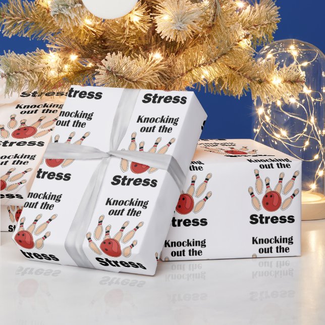 Bowling Strike Knocking Out Stress Bowling Party Wrapping Paper (Holidays)