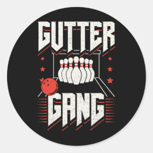 Bowling Team Pins Strikes Gutter Gang  Classic Round Sticker