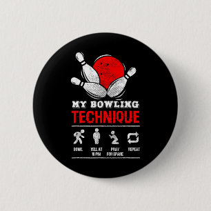 Bowling Technique Bowl League Member Men's Black M 2 Inch Round Button