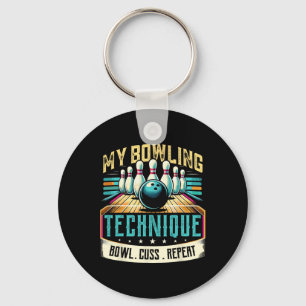 Bowling Technique Humour Bowl Cuss Repeat Shirt Fo Keychain
