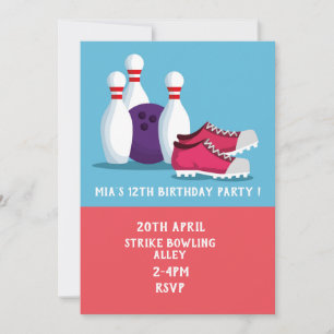 Bowling teenage tween girls birthday party invitation