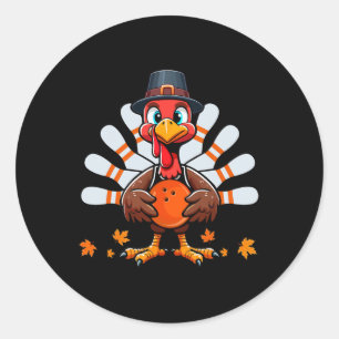 Bowling Thanksgiving Costume Turkey Matching Playe Classic Round Sticker