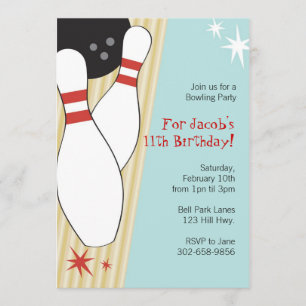 Bowling Themed Birthday Party Invitations