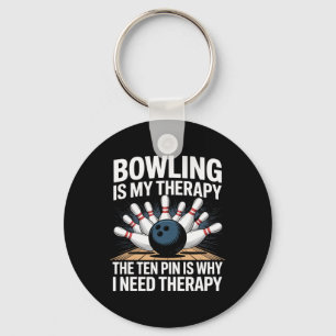 Bowling Therapy Humour Ten Pin Frustration Design  Keychain