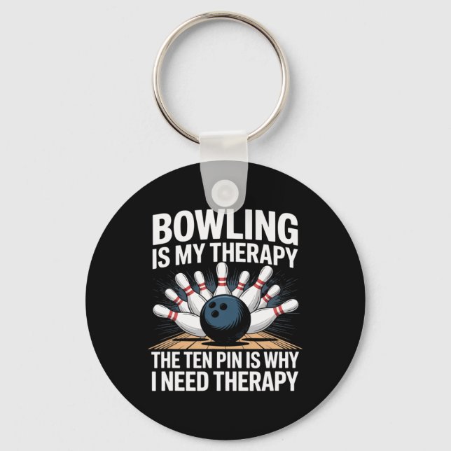 Bowling Therapy Humour Ten Pin Frustration Design  Keychain (Front)