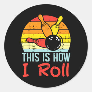 Bowling This Is How I Roll Sunset Retro Bowler Kid Classic Round Sticker