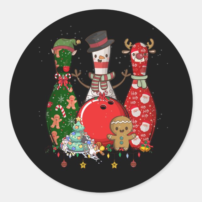 Bowling Three Pins Merry Christmas For Bowler Sant Classic Round Sticker (Front)