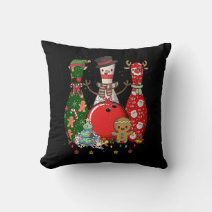 Bowling Three Pins Merry Christmas For Bowler Sant Throw Pillow