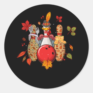 Bowling Three Pins Thanksgiving Bowler Turkey Pilg Classic Round Sticker