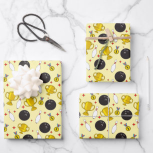 Bowling Tournament Winner Pins Trophy Pattern Wrapping Paper Sheet