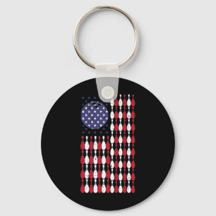 Bowling Usa Flag 4th Of July Patriotic Bowler Men Keychain