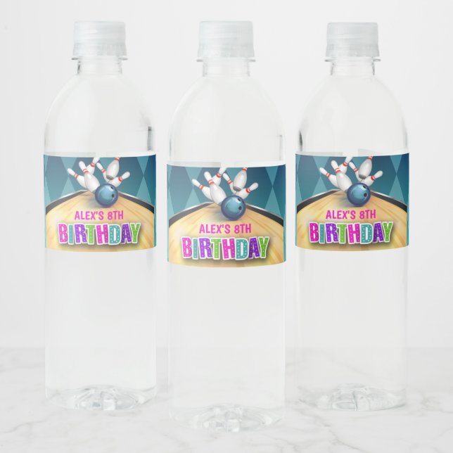 Bowling Water Bottle Label - Girl (Bottles)