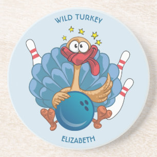 Bowling Wild Turkey With Ball And Pins Coaster